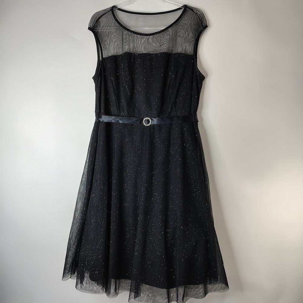 Candalite Women's Formal Dress Black Silver Mesh‎ Cocktail Wedding Size 2X